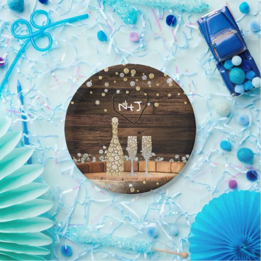 Rustikales Holzfass Lights Champagner Modernes Par Pappteller (Party)