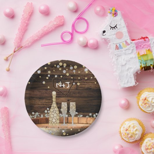 Rustikales Holzfass Lights Champagner Modernes Par Pappteller (Party)