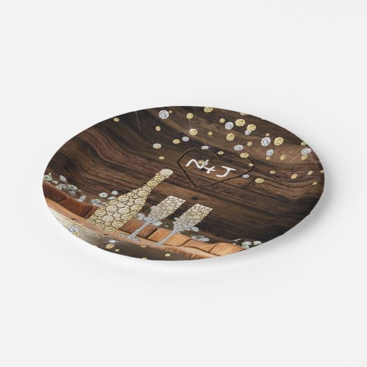 Rustikales Holzfass Lights Champagner Modernes Par Pappteller (Schrägansicht)