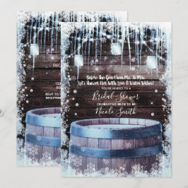 Rustikales Holzfass & Lights Winter Brautparty Einladung