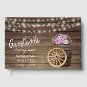 Rustikales Holzfass mit rosa Blume Gästebuch (Vorderseite)