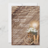 Rustikales Holzfass und Streichelampen Einladung (Vorderseite)