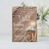 Rustikales Holzfass und Streichelampen Save The Date (Stehend Vorderseite)