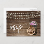 Rustikales Holzfässchen und rosa Blüten - UAWG Einladungspostkarte (Vorne/Hinten)