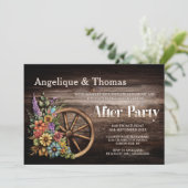 Rustikales Holzflorenrad Hochzeit nach dem Party Einladung (Stehend Vorderseite)