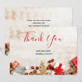 Rustikales Holzfoto mit Weihnachtsartikeln Dankeskarte (Vorne/Hinten)