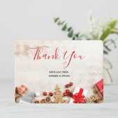 Rustikales Holzfoto mit Weihnachtsartikeln Dankeskarte (Stehend Vorderseite)