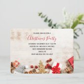 Rustikales Holzfoto mit Weihnachtsartikeln Party Einladung (Stehend Vorderseite)