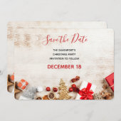 Rustikales Holzfoto mit Weihnachtsartikeln Save The Date (Vorne/Hinten)