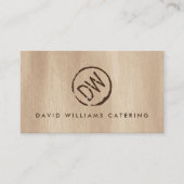 Rustikales holzgebranntes Monogramm für Catering 2 Visitenkarte (Vorderseite)