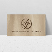 Rustikales holzgebranntes Monogramm für Catering 2 Visitenkarte