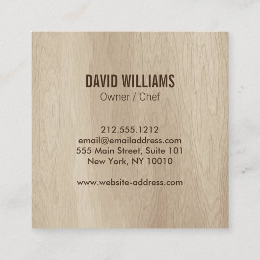 Rustikales holzgebranntes Monogramm für Catering Quadratische Visitenkarte (Rückseite)