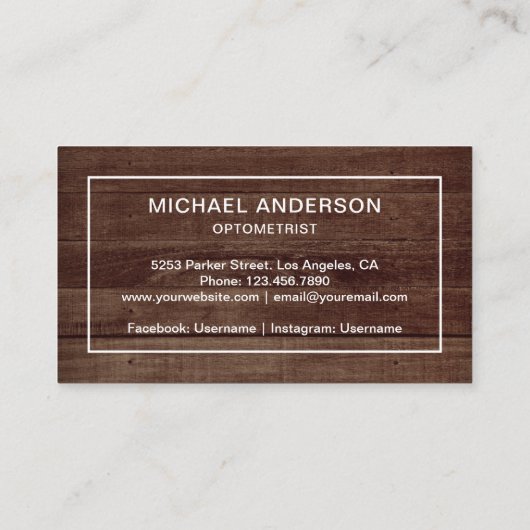 Rustikales Holzglas Augenarzt Optometriker Visitenkarte (Rückseite)