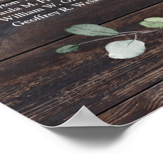 Rustikales Holzgrün mit blühendem Blattwerk Poster (Ecke)