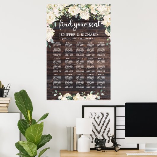 Rustikales Holzgrün mit blühendem Blattwerk Poster (Heimbüro)