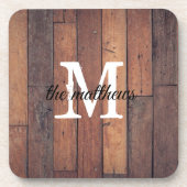 Rustikales Holzhaus Land Mit Monogramm Name Getränkeuntersetzer (Vorderseite)