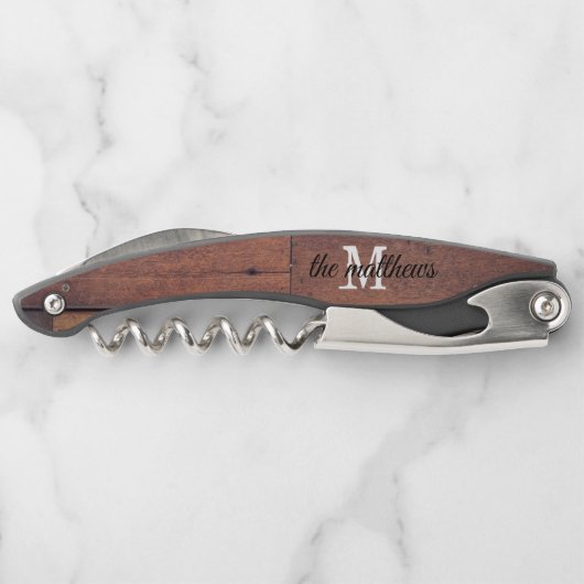 Rustikales Holzhaus Personalisiert Monogramm Kellnermesser (Rückseite)