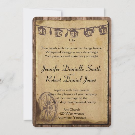 Rustikales Holzhengst Einladung (Vorderseite)