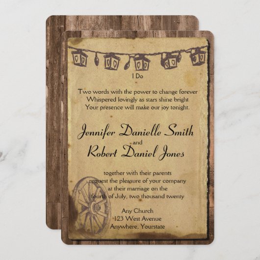 Rustikales Holzhengst Einladung (Vorne/Hinten)