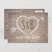 Rustikales Holzherz Elegant SAVE THE DATE Postkart Ankündigungspostkarte (Vorne/Hinten)