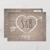 Rustikales Holzherz Elegante Hochzeit UAWG Postkar Einladungspostkarte (Vorne/Hinten)
