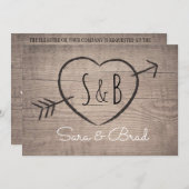 Rustikales Holzherz Elegantes Hochzeitsempfang Einladung (Vorne/Hinten)