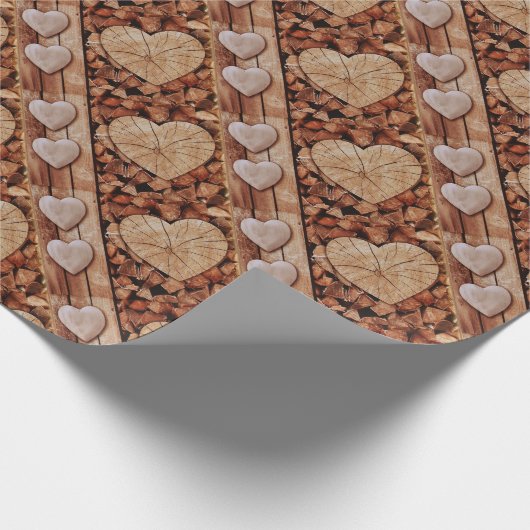 Rustikales Holzherz Geschenkpapier (Ecke)