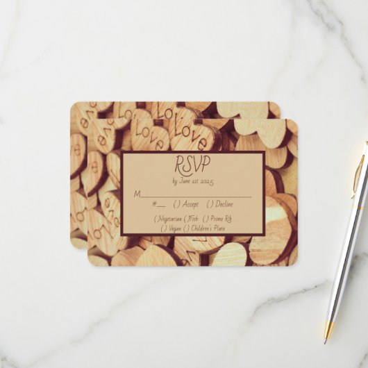 Rustikales Holzherz RSVP Karte (Vorderseite/Rückseite Beispiel)