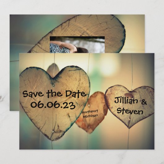 Rustikales Holzherz - Save the Date 12x18 (Vorne/Hinten)