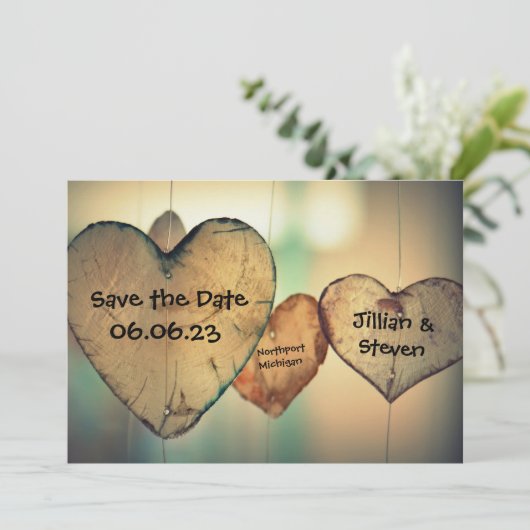 Rustikales Holzherz - Save the Date 12x18 (Stehend Vorderseite)