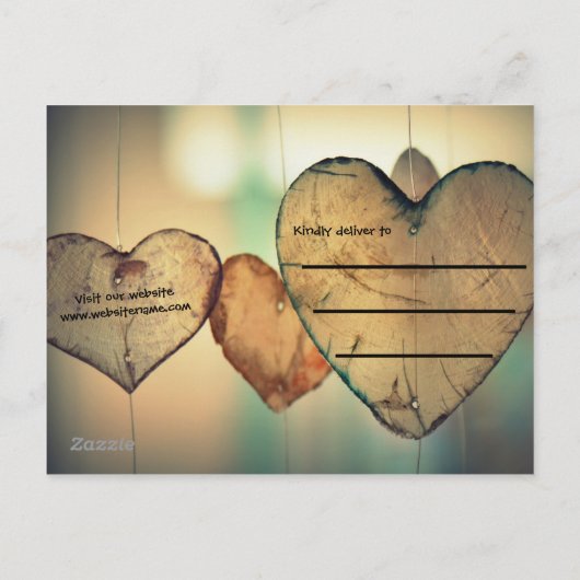 Rustikales Holzherz - Save the Date Ankündigungspostkarte (Rückseite)