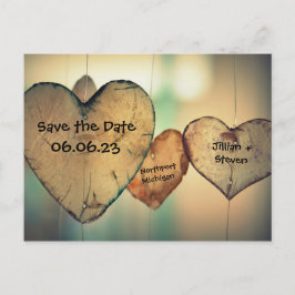 Rustikales Holzherz - Save the Date Postkarte