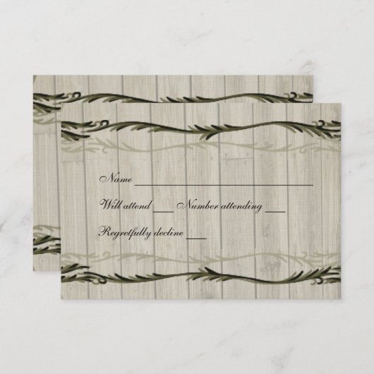 Rustikales Holzherz und Reben uAwg mit Umschlag RSVP Karte (Vorne/Hinten)