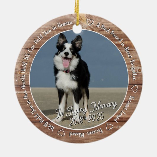 Rustikales Holzhund-Denkmal Für immer geliebt & ve Keramik Ornament (Hinten)