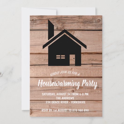 Rustikales Holzkaminfeuer Einladung (Vorderseite)