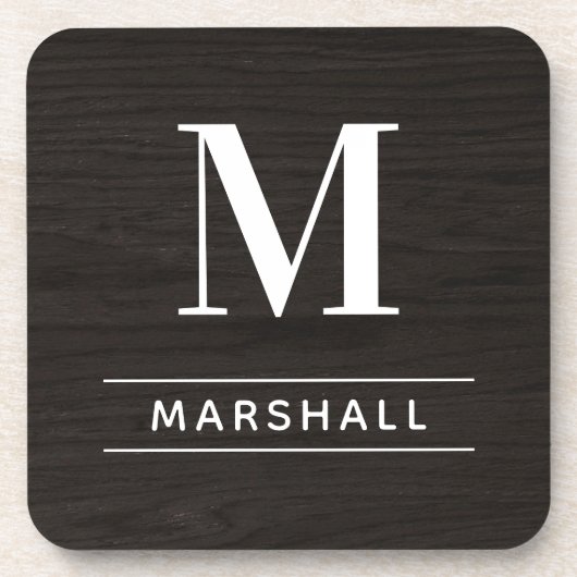 Rustikales Holzkohle-Braunholz-Monogramm Getränkeuntersetzer (Vorderseite)