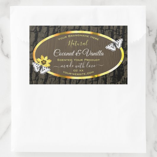 Rustikales Holzkörnchen, dunkelbraun, goldfarbene  Rechteckiger Aufkleber (Tasche)