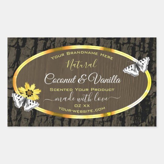 Rustikales Holzkörnchen, dunkelbraun, goldfarbene Rechteckiger Aufkleber (Vorderseite)