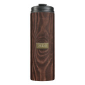 Rustikales Holzkörnchen Mit Monogramm Camping Thermosbecher (Vorderseite)