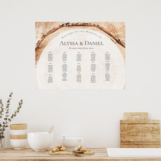Rustikales Holzkörnchen nach Tabelle Hochzeitsdiag Poster (Küche)