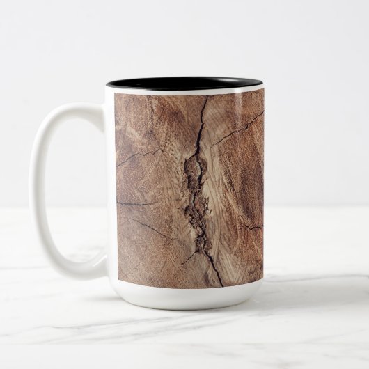 Rustikales Holzkörndesign Zweifarbige Tasse (Links)