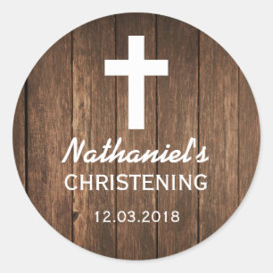 Rustikales Holzkreuz Christening Sticker