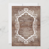 Rustikales Holzkreuz Erste Heilige Kommune Einladung (Vorderseite)