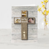 Rustikales Holzkreuz Erster Kommunion Gruß Karte (Gelbe Blume)