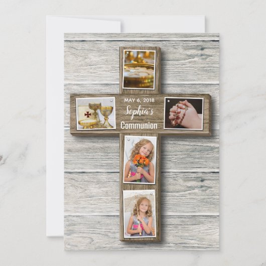 Rustikales Holzkreuz Erstes Kommunion-Foto Einladu Einladung (Vorderseite)
