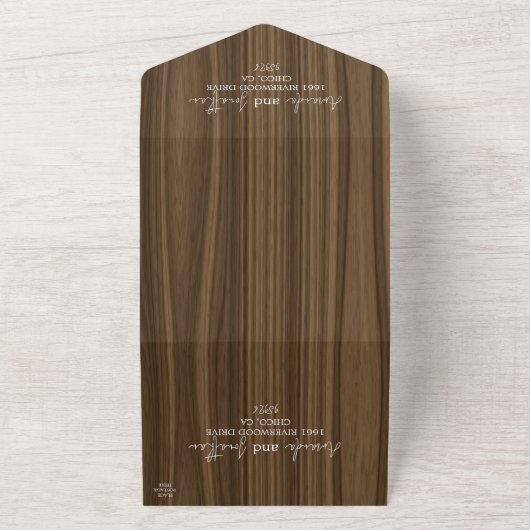 Rustikales Holzleaf-Wreath-Monogramm-Hochzeit All In One Einladung (Außenbereich)