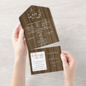 Rustikales Holzleaf-Wreath-Monogramm-Hochzeit All In One Einladung (Abreißen)