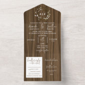 Rustikales Holzleaf-Wreath-Monogramm-Hochzeit All In One Einladung (Innen Boden)