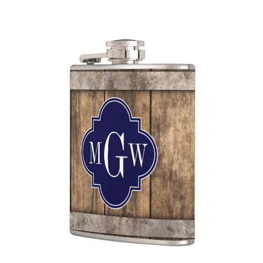 Rustikales Holzmetall-Band-Navy-Quatrefolien 3 Mon Flachmann (Links)