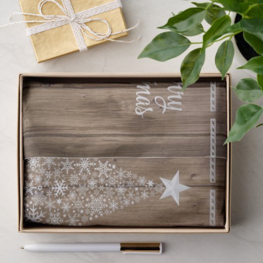 Rustikales Holzmuster Frohe Weihnachtsschneeflocke Seidenpapier (Geschenk)